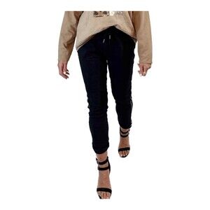 La Strada NWT Stud Pull Up Elastic Waist Draw String Corduroy Pants Pockets M